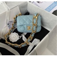 Buy Classic CHANEL MINI FLAP BAG AS3213 light blue