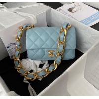 Market Sells CHANEL FLAP BAG AS3214 light blue