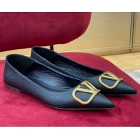 Most Popular Valentino VLogo Grained Leather Ballerinas Flat Black 072236