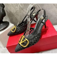 Purchase Valentino VLogo Signature Slingback Pump in Woven Leather 8cm Heel Black 0823011