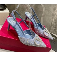 Sophisticated Valentino VLogo Signature Slingback Pump with Crystal 8cm Heel Blue 0823016