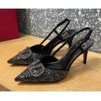 Low Price Valentino VLogo Signature Slingback Pump with Crystal 8cm Heel Black 0823019