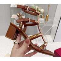 Charming Valentino Rockstud No Limit Sandals with 6cm Heel Brown 0824053