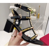 Pretty Style Valentino Rockstud No Limit Sandals with 6cm Heel Black 0824054