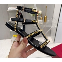 Top Grade Valentino Rockstud No Limit Flat Sandals in Nappa Black 0824057