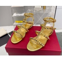 Grade Quality Valentino Rockstud No Limit Flat Sandals in Metallic Nappa Gold 0824059