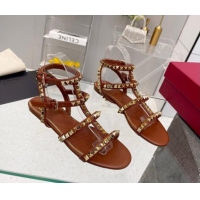 Most Popular Valentino Rockstud No Limit Flat Sandals in Nappa Brown 0824060