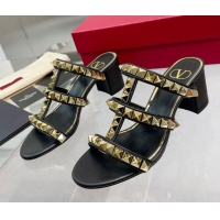 Perfect Valentino Lambskin Rockstud No Limit Slide Sandals 60MM Heel Black 0824066