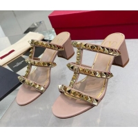 Luxurious Valentino Lambskin Rockstud No Limit Slide Sandals 60MM Heel Nude 0824067