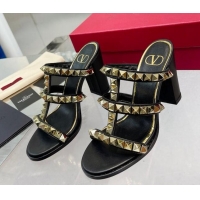 Durable Valentino Lambskin Rockstud No Limit Slide Sandals 90MM Heel Black 0824071