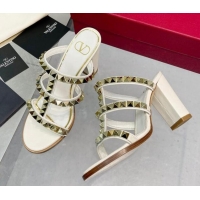 Sumptuous Valentino Lambskin Rockstud No Limit Slide Sandals 90MM Heel White 0824073