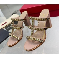 Good Looking Valentino Lambskin Rockstud No Limit Slide Sandals 90MM Heel Nude 0824074