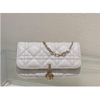 Famous Brand LADY DIOR PHONE POUCH Cannage Lambskin S0977O white