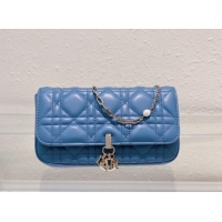 Top Quality LADY DIOR PHONE POUCH Cannage Lambskin S0977O Cloud Blue