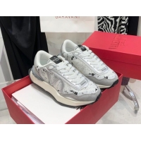 Modern Valentino Lacerunner Lace and Mesh Sneakers White/Silver 090622