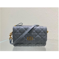 Most Popular DIOR CARO POUCH WITH CHAIN Supple Cannage Calfskin S5125UWH Cloud Blue