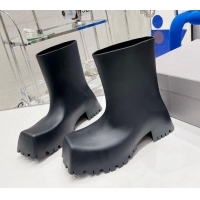 Crafted Balenciaga Trooper Rubber Rain Boots with Square Toe Black 0620145