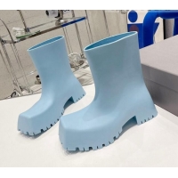 Luxury Balenciaga Trooper Rubber Rain Boots with Square Toe Light Blue 0620147