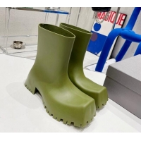 Unique Style Balenciaga Trooper Rubber Rain Boots with Square Toe Green 0620148