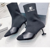 Sophisticated Balenciaga Sock 50mm Ankle Boot in Black Calfskin and Knit Black 072005