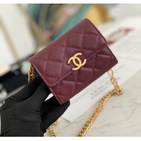 Famous Brand CHANEL CLUTCH WITH CHAIN 81156 Burgundy