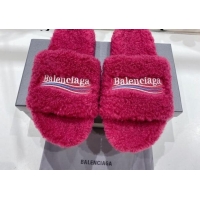 Unique Style Balenciaga Fur Signature Flat Slide Sandals Fuchsia Pink 072102