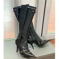 Classic Hot Balenciaga Cagole High Boots 9cm in Crinkle Shiny Leather Black 0831116