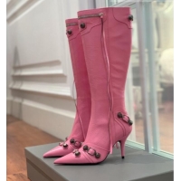 Perfect Balenciaga Cagole High Boots 9cm in Crinkle Shiny Leather Pink 831119