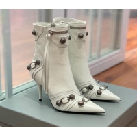 Good Looking Balenciaga Cagole Ankle Boots 9cm in Crinkle Shiny Leather White 831121