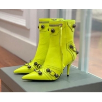 Luxury Balenciaga Cagole Ankle Boots 9cm in Crinkle Shiny Leather Neon Green 0831123