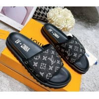 Modern Louis Vuitton Pool Pillow Comfort Slide Sandals in Monogram Denim Black 052364