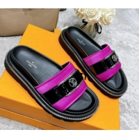 Luxury Louis Vuitton Pool Pillow Comfort Satin Slide Sandals with LV Circle Buckle Dark Pink 052372