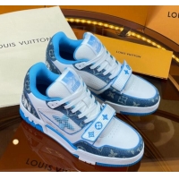 Charming Louis Vuitton LV Trainer Sneakers with Velcro Strap White/Blue 052378