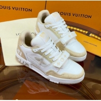 Pretty Style Louis Vuitton LV Trainer Sneakers with Velcro Strap White/Beige 052379