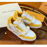 Durable Louis Vuitton LV Trainer Sneakers with Velcro Strap White/Yellow 052380