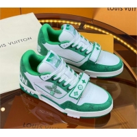 Low Price Louis Vuitton LV Trainer Sneakers with Velcro Strap White/Green 052381