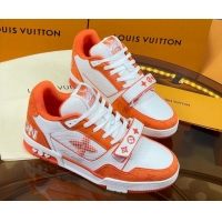 Best Grade Louis Vuitton LV Trainer Sneakers with Velcro Strap White/Orange 052383