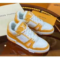 Low Cost Louis Vuitton LV Trainer Sneakers White/Yellow Denim 052386