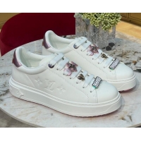 Luxurious Louis Vuitton Time Out Sneakers with Metallic Leather Back White/Pink 061702