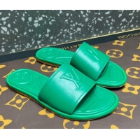 Stylish Louis Vuitton Magnetic Flat Slide Sandals with LV Signature Green 061706