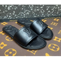 Discount Louis Vuitton Magnetic Flat Slide Sandals with LV Signature Black 061707