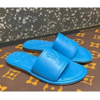 Sophisticated Louis Vuitton Magnetic Flat Slide Sandals with LV Signature Blue 061708