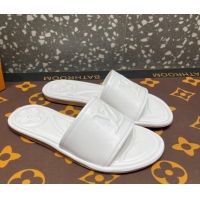 Unique Discount Louis Vuitton Magnetic Flat Slide Sandals with LV Signature White 061709