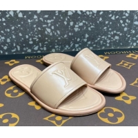 Discount Louis Vuitton Magnetic Flat Slide Sandals with LV Signature Beige 061711