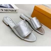 Luxury Louis Vuitton Magnetic LV Flat Slide Sandals Silver 062015