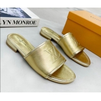 Most Popular Louis Vuitton Magnetic LV Flat Slide Sandals Gold 062016