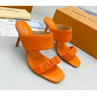 Perfect Louis Vuitton Drapy High Heel Slide Sandals with Ruching Orange 062019