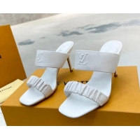 Top Grade Louis Vuitton Drapy High Heel Slide Sandals with Ruching White 062021