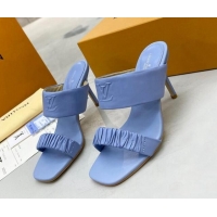 Good Taste Louis Vuitton Drapy High Heel Slide Sandals with Ruching Blue 062022