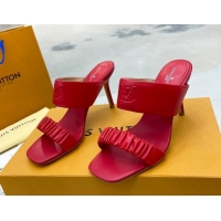 Best Grade Louis Vuitton Drapy High Heel Slide Sandals with Ruching Red 062023